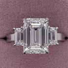 8.89 Ct Lab Grown Emerald Cut Diamond Three Stone Engagement Ring - Helodia Jewelry