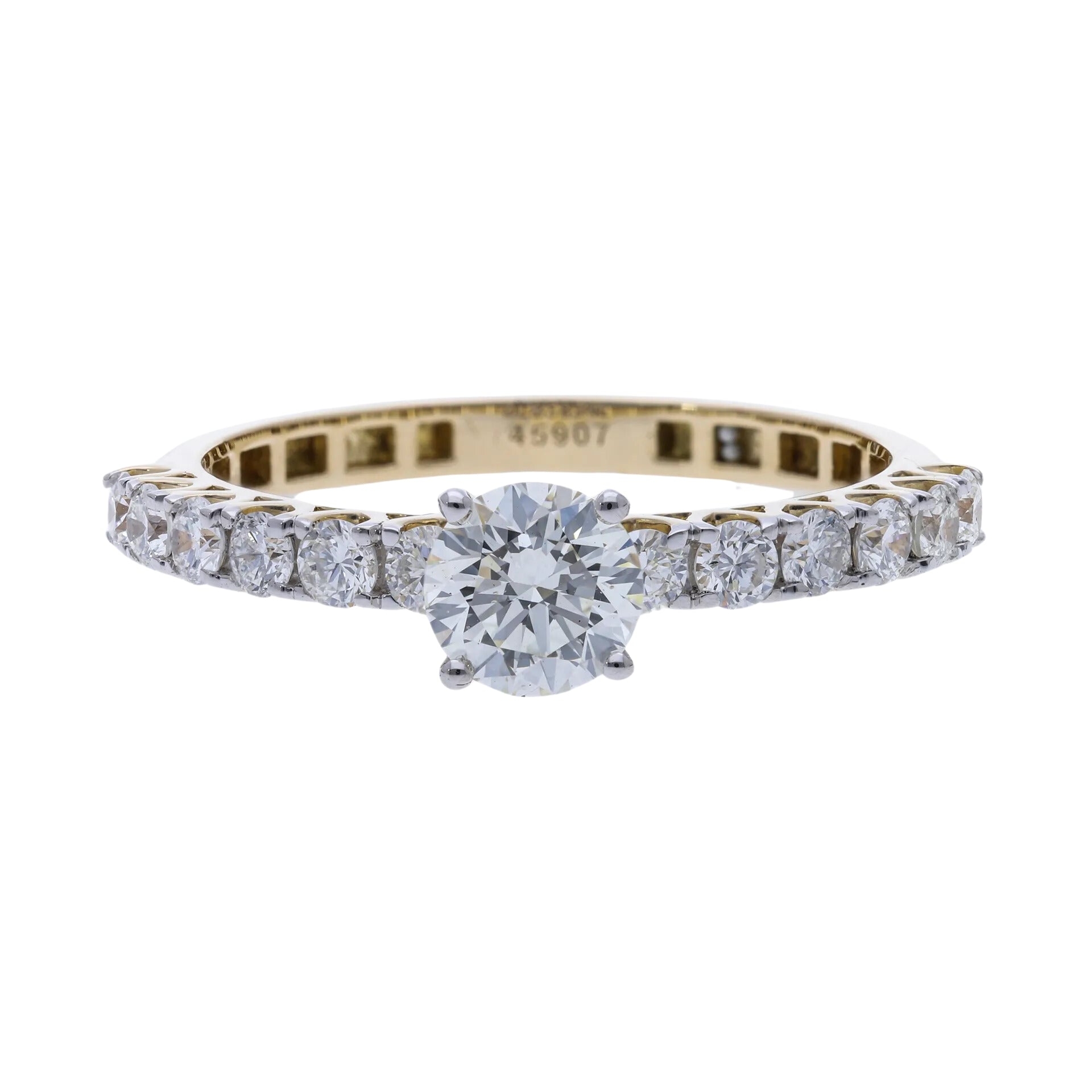 1.06 Ct Natural Brilliant Cut Diamond with Pavé Engagement Ring - Helodia Jewelry
