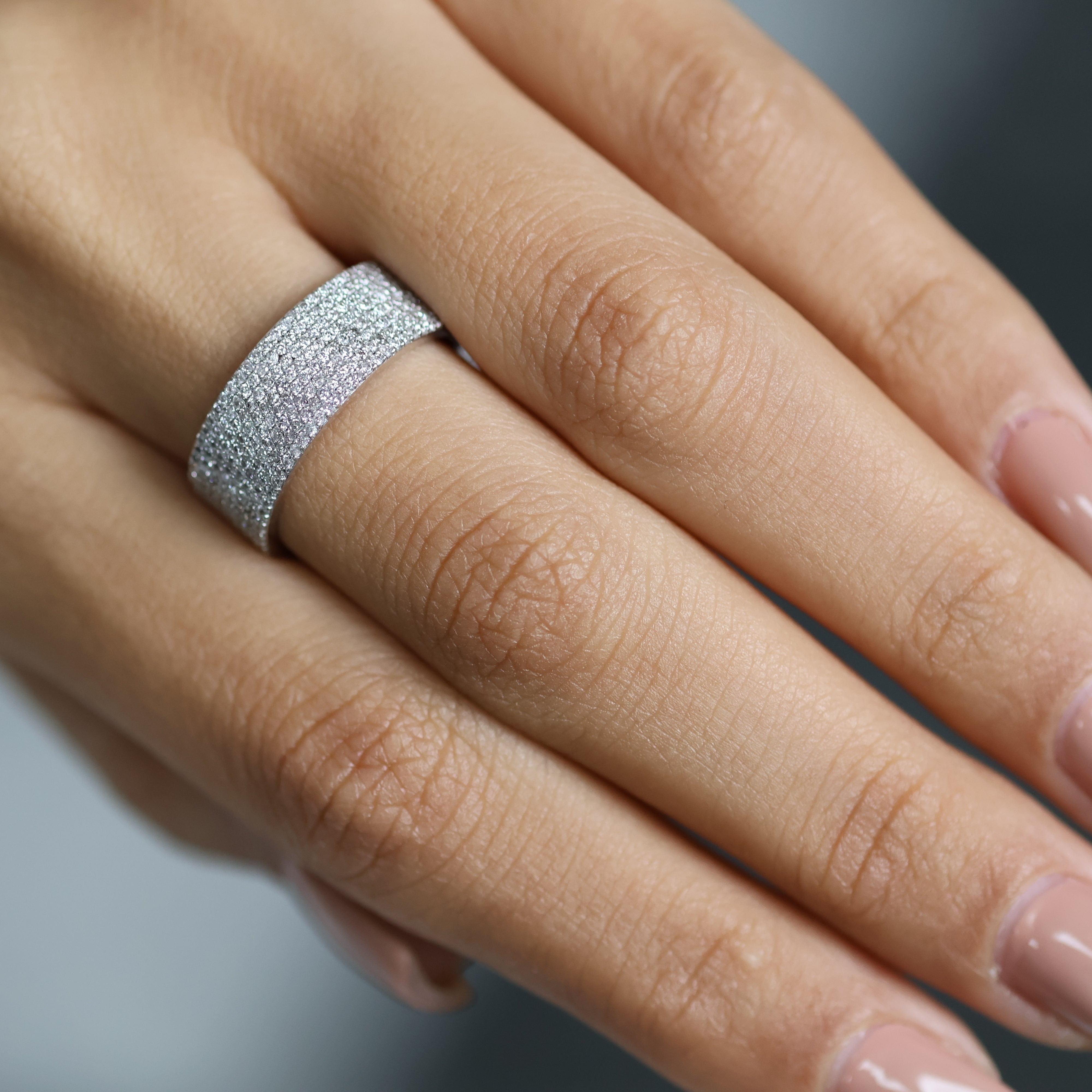 0.60 Ct Natural Pavé Diamond Iced-Out Eternity Ring - Helodia Jewelry