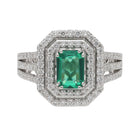 1.30 Ct Emerald Stone with Pavé Diamond Halo Ring - Helodia Jewelry