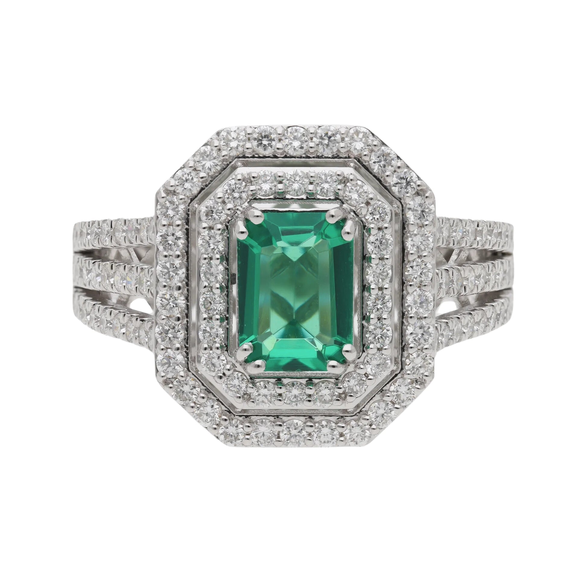 1.30 Ct Emerald Stone with Pavé Diamond Halo Ring - Helodia Jewelry