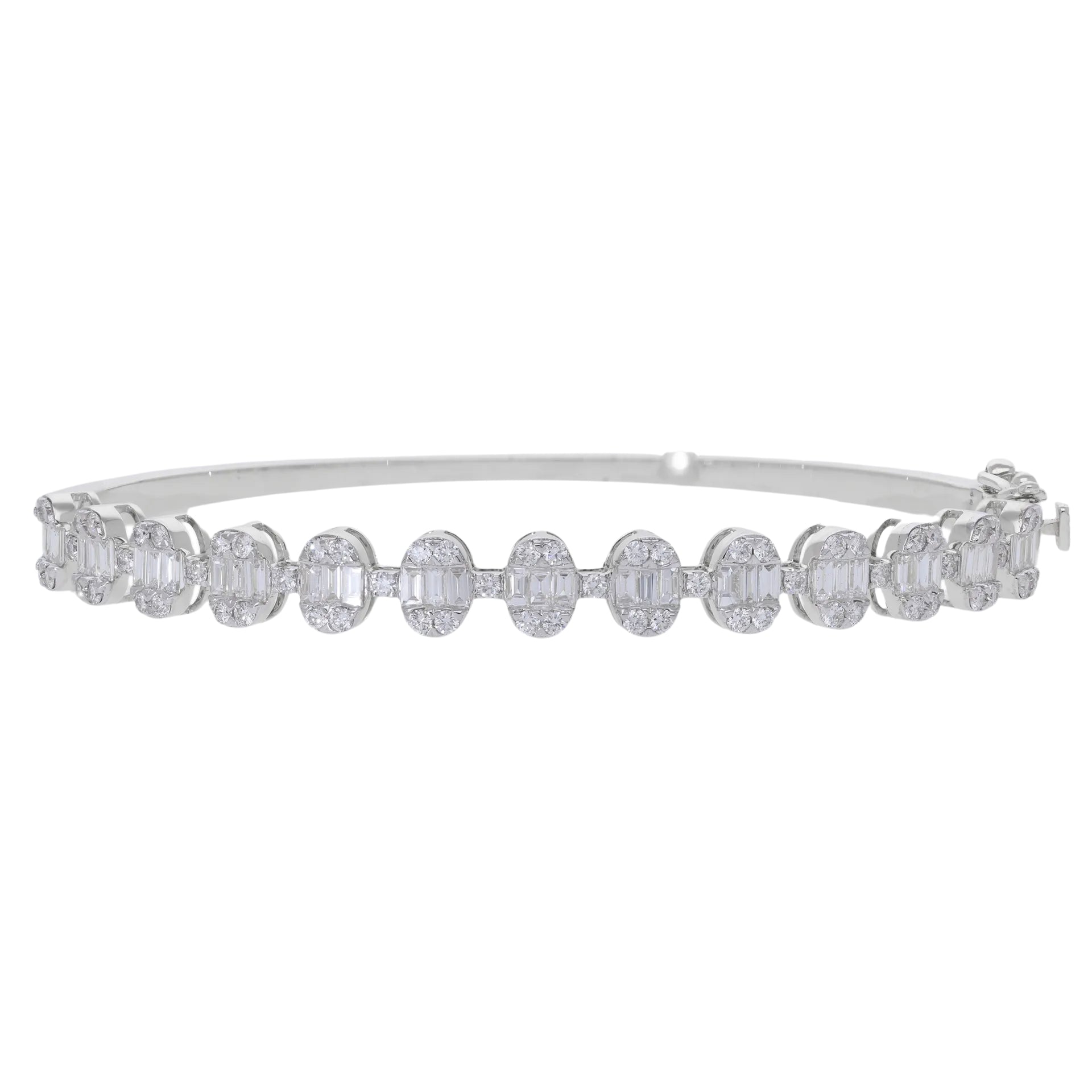 2.15 Ct Natural Oval Shaped Baguette Diamond Bangle - Helodia Jewelry