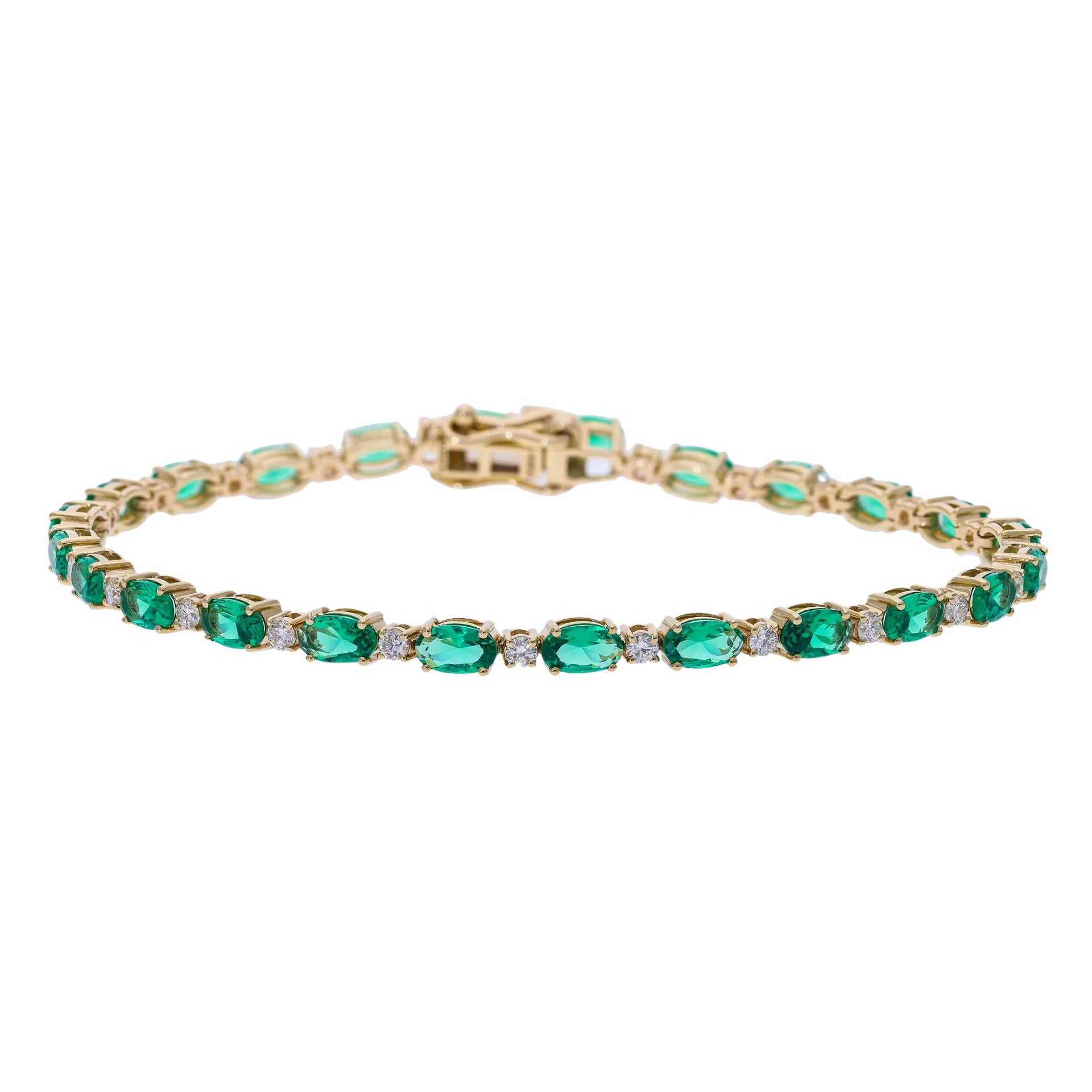 5 Ct Natural Diamond & Oval Cut Lab Emerald Stones Tennis Bracelet - Helodia Jewelry