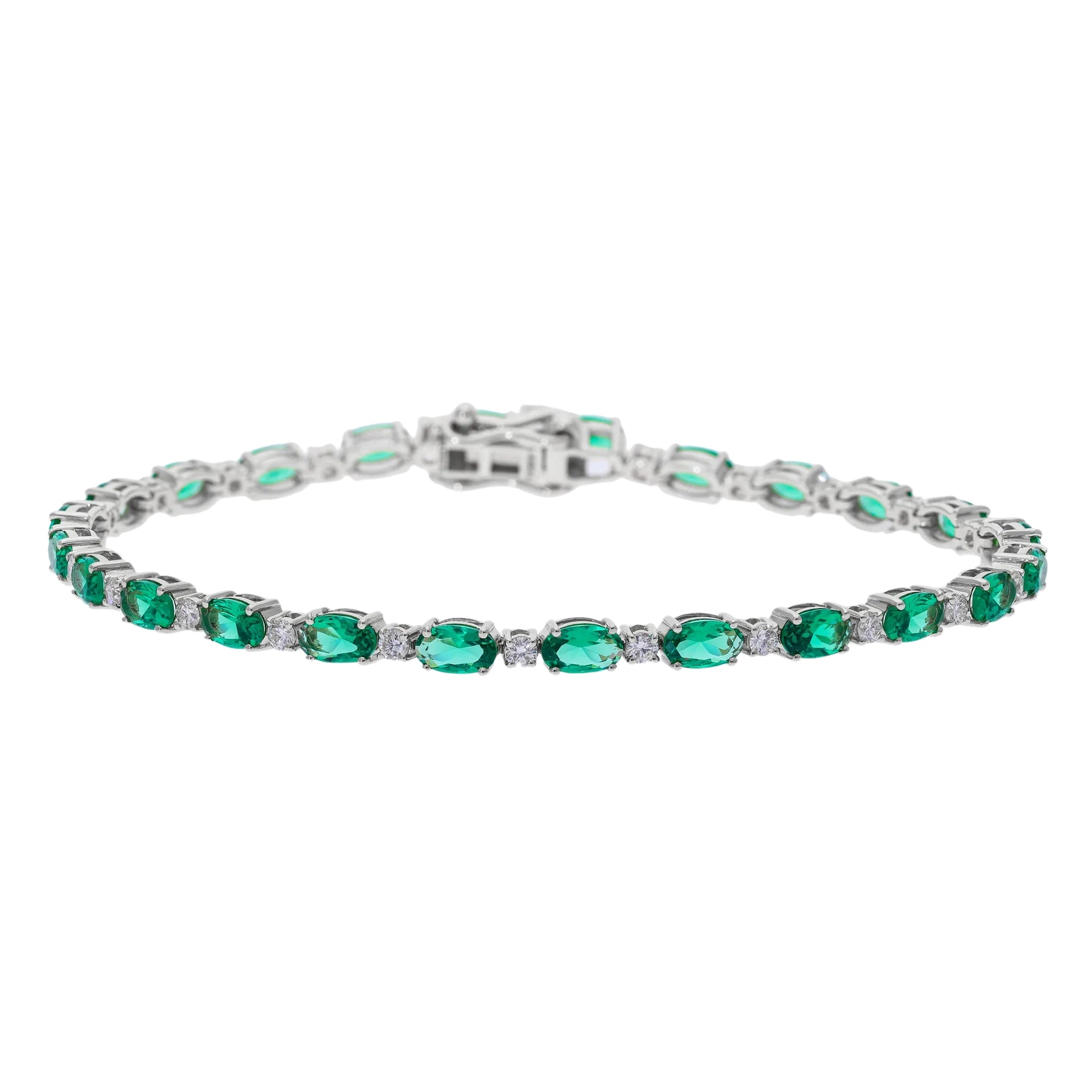 5 Ct Natural Diamond & Oval Cut Lab Emerald Stones Tennis Bracelet - Helodia Jewelry