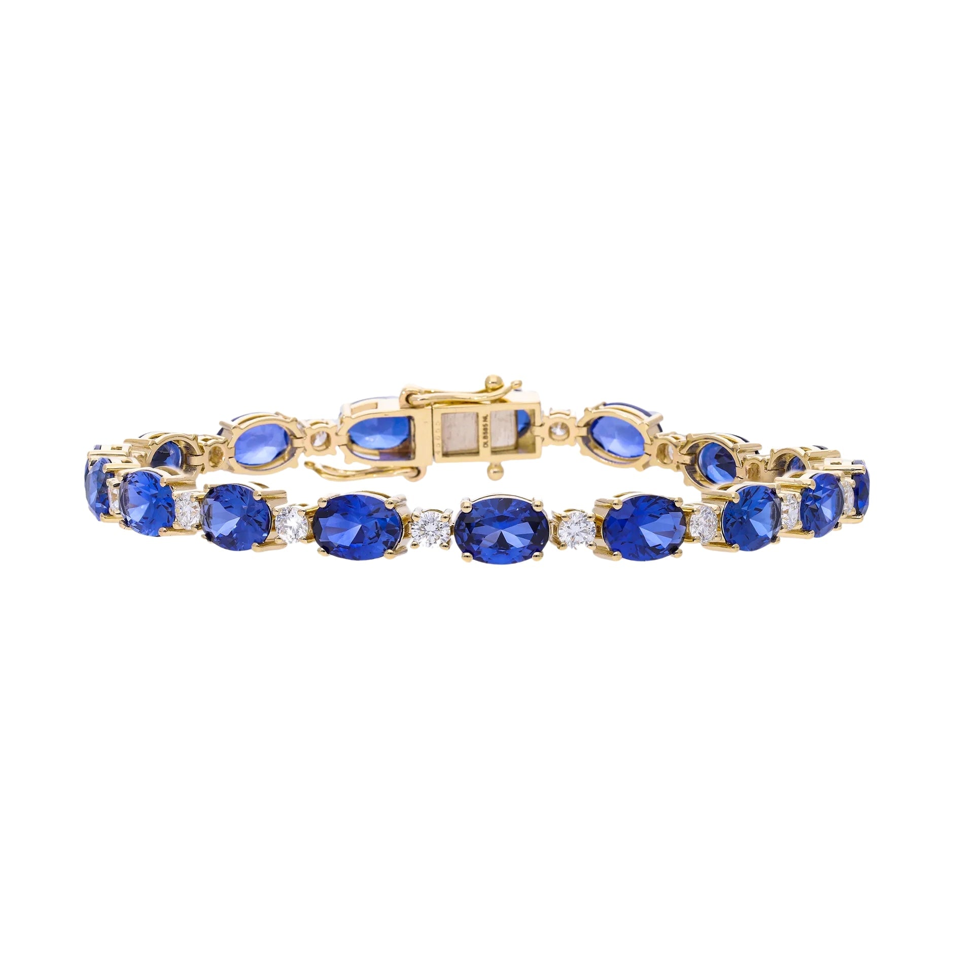 16.5 Ct Natural Diamond & Oval Cut Blue Lab Sapphire Stones Tennis Bracelet - Helodia Jewelry