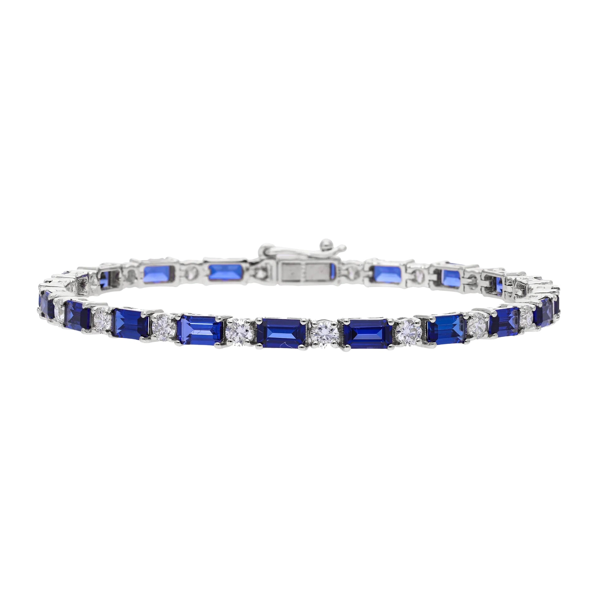 1.83 Ct Natural Diamond & Emerald Cut Blue Sapphire Tennis Bracelet - Helodia Jewelry