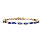 1.83 Ct Natural Diamond & Emerald Cut Blue Sapphire Tennis Bracelet - Helodia Jewelry
