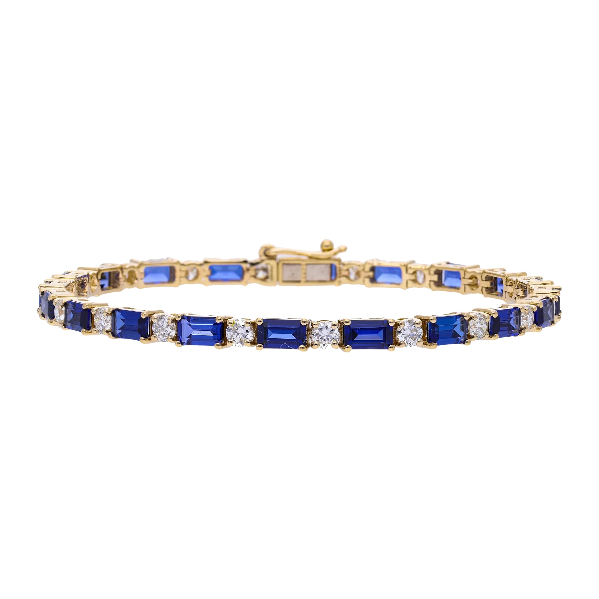 1.83 Ct Natural Diamond & Emerald Cut Blue Sapphire Tennis Bracelet - Helodia Jewelry