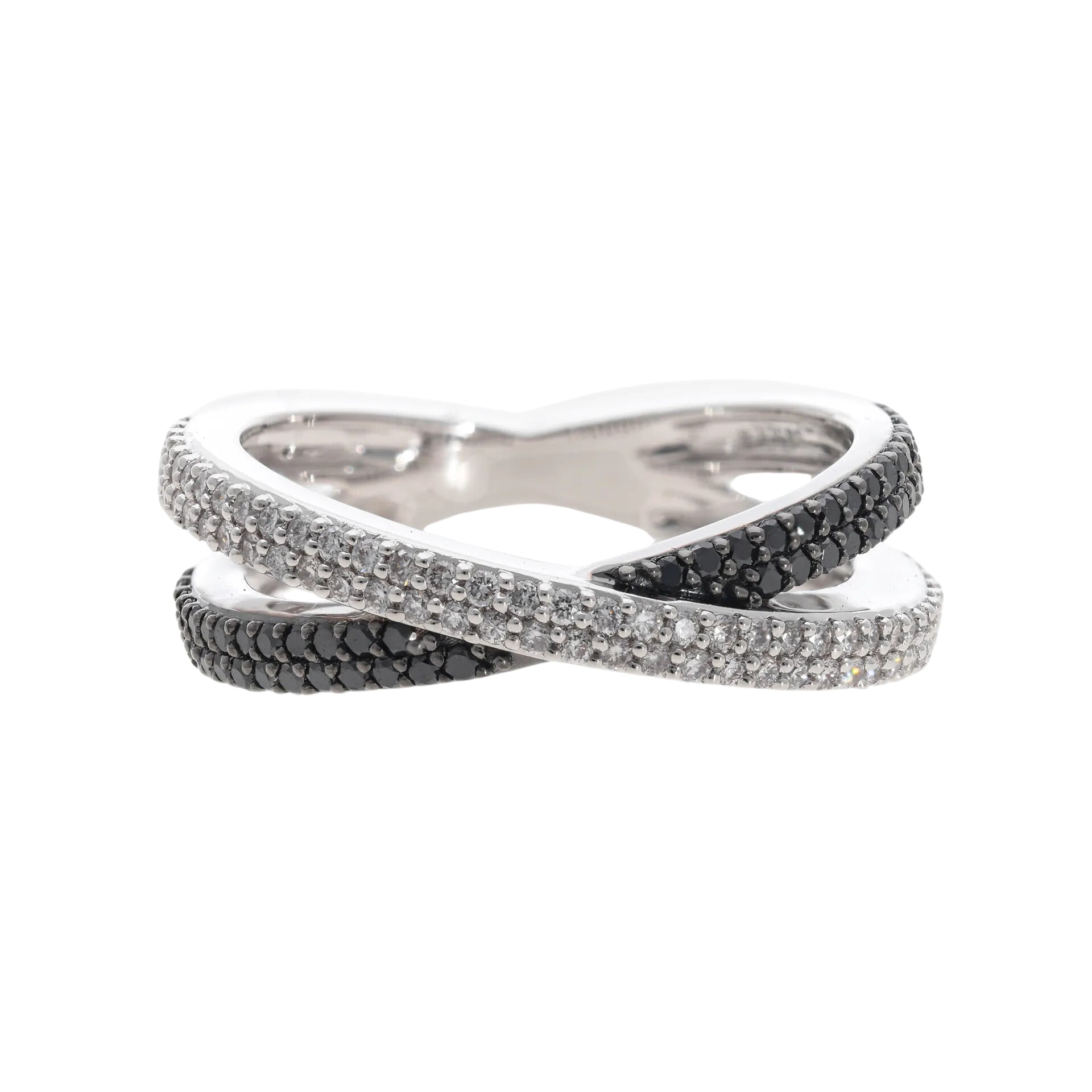 0.60 Ct Natural Black & White Diamond Cross Eternity Ring - Helodia Jewelry