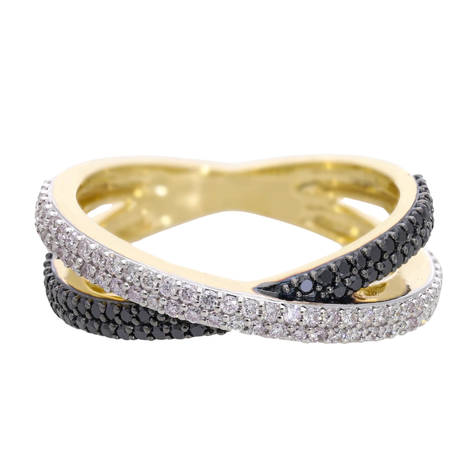 0.60 Ct Natural Black & White Diamond Cross Eternity Ring - Helodia Jewelry