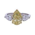 4.10 Fancy Yellow Lab Grown Pear Cut Diamond Three Stone Engagement Ring - Helodia Jewelry
