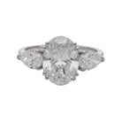 4.10 Ct Lab Grown Oval Cut Diamond Three Stone Engagement Ring - Helodia Jewelry