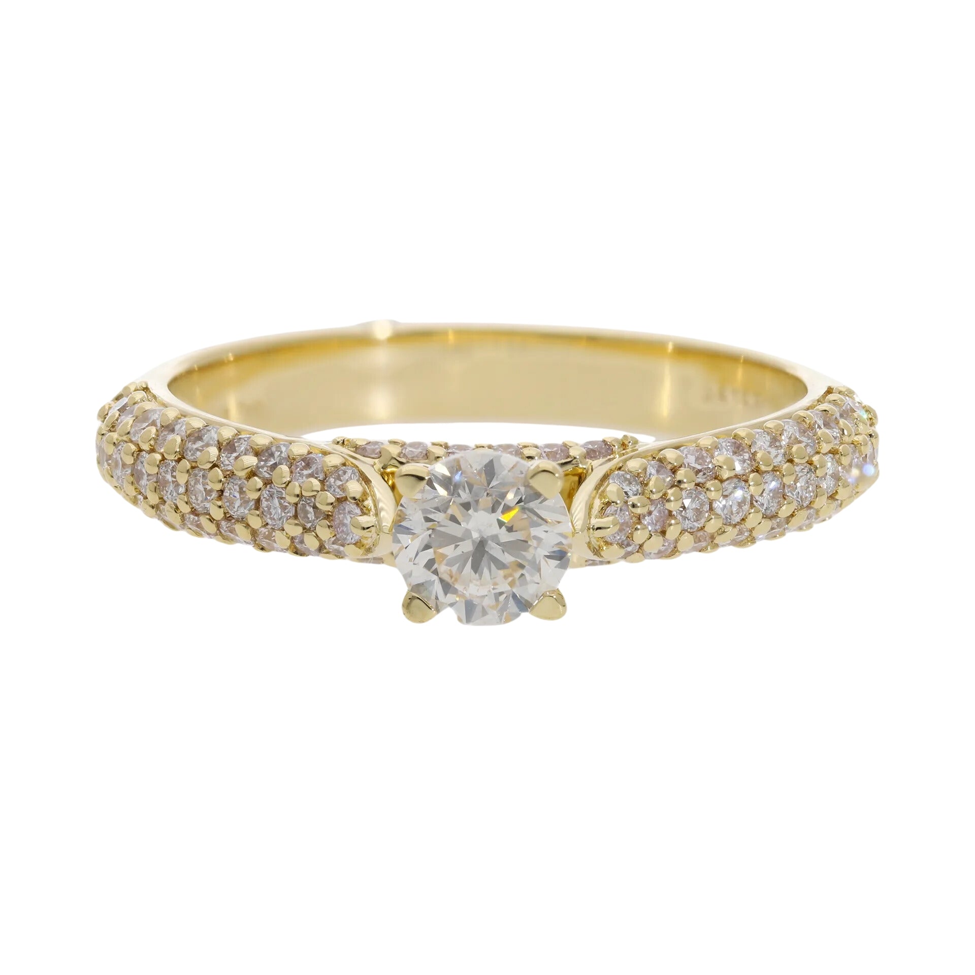 1.22 Ct Natural Brilliant Cut Diamond with Pavé Side Stones Engagement Ring - Helodia Jewelry