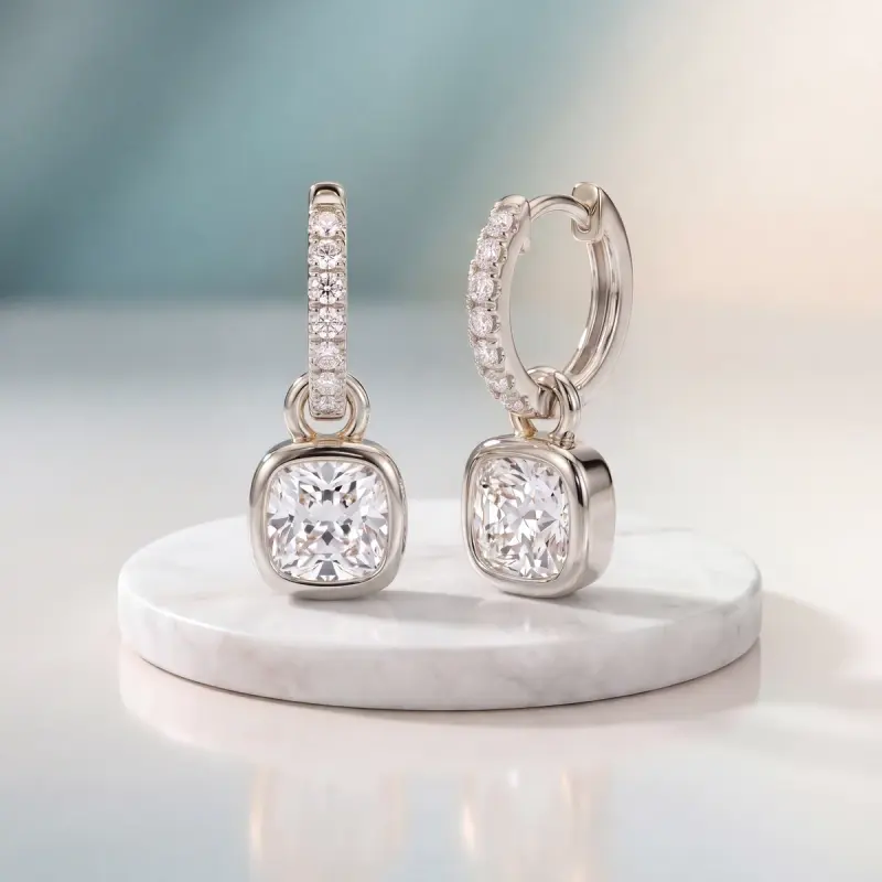 Cushion Lab-Grown Diamond Drop Earrings, 2.74 ct total — 14K white gold