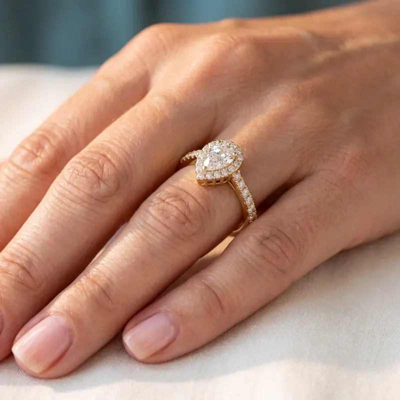 Pear Lab-Grown Diamond Ring with Side Stones, 1.75 ct — 14K yellow gold