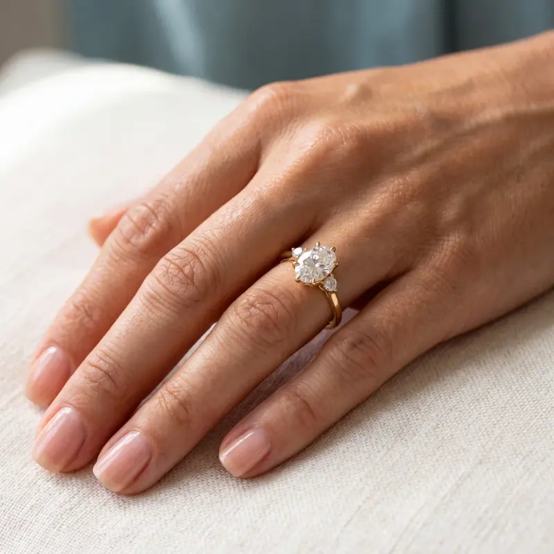 Oval Lab-Grown Diamond Ring with Side Stones, 1.50 ct — 14K yellow gold (2/2)
