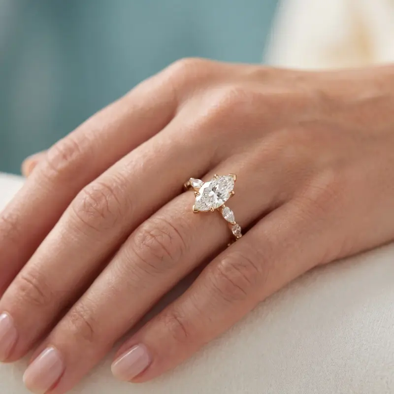Marquise Lab-Grown Diamond Ring with Side Stones, 2.04 ct — 14K yellow gold (2/2)
