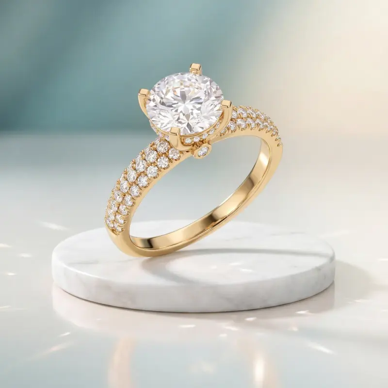 Round Lab-Grown Diamond Ring with Side Stones, 2.00 ct — 14K yellow gold