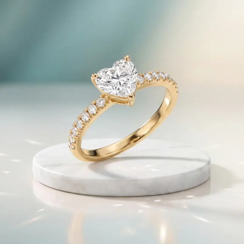 Heart Lab-Grown Diamond Ring with Side Stones, 1.25 ct — 14K yellow gold