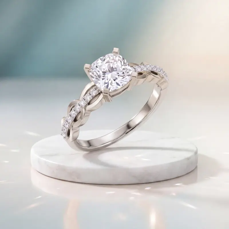 Cushion Lab-Grown Diamond Ring with Side Stones, 2.00 ct — 14K white gold