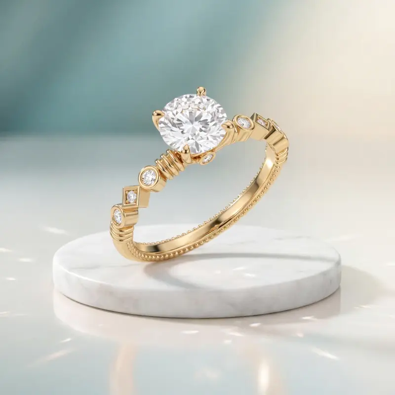 Round Lab-Grown Diamond Ring with Side Stones, 1.50 ct — 14K yellow gold