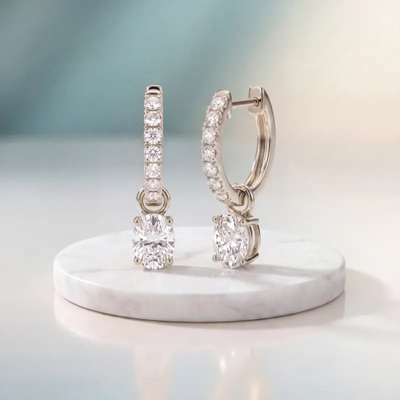 Oval Lab-Grown Diamond Drop Earrings, 3.90 ct total — 14K white gold