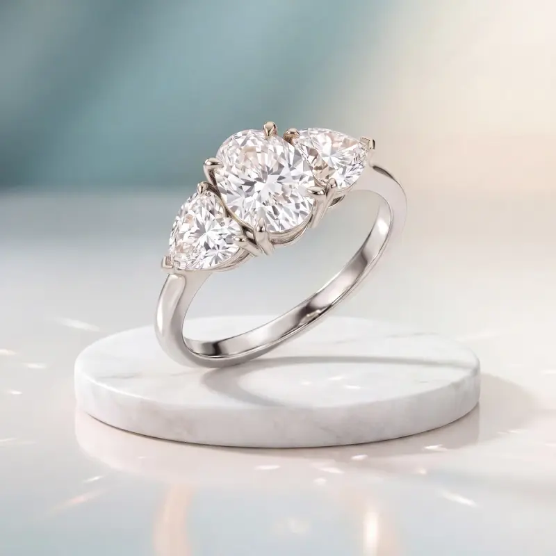 Oval Lab-Grown Diamond Ring with Side Stones, 2.00 ct — 14K white gold