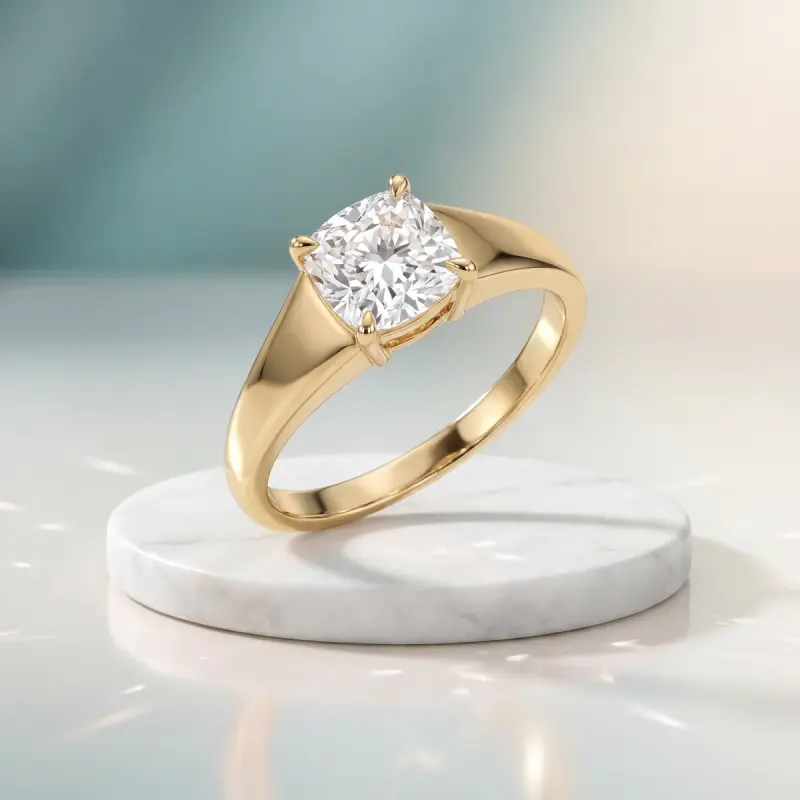 Cushion Lab-Grown Diamond Solitaire Ring, 2.00 ct — 14K yellow gold