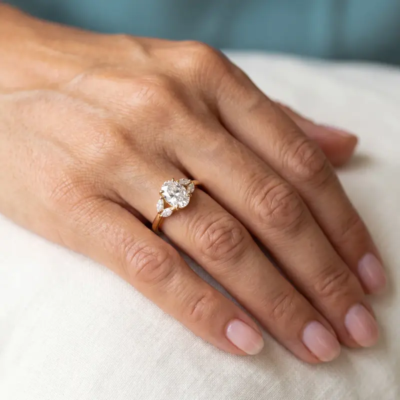 Oval Lab-Grown Diamond Ring with Side Stones, 1.50 ct — 14K yellow gold (2/2)