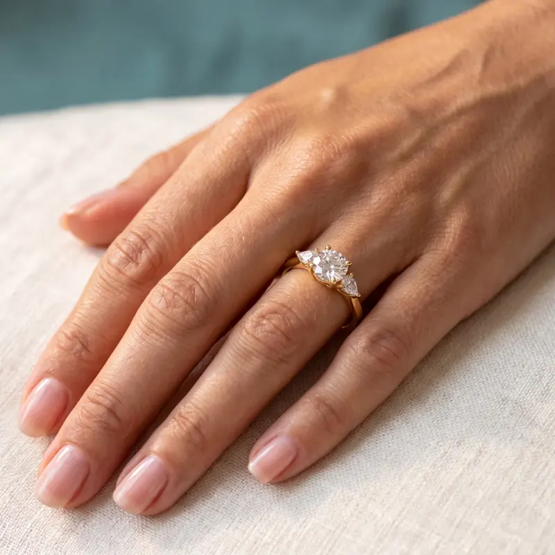 Round Lab-Grown Diamond Ring with Side Stones, 2.00 ct — 14K yellow gold (2/2)