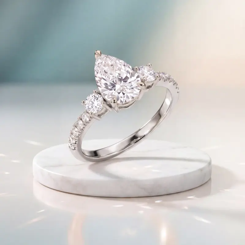 Pear Lab-Grown Diamond Ring with Side Stones, 1.25 ct — 14K white gold