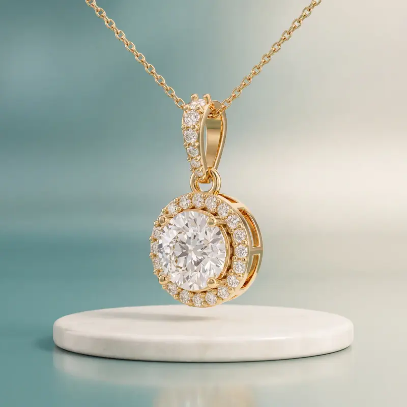 Round Lab-Grown Diamond Pendant, 2.00 ct — 14K yellow gold