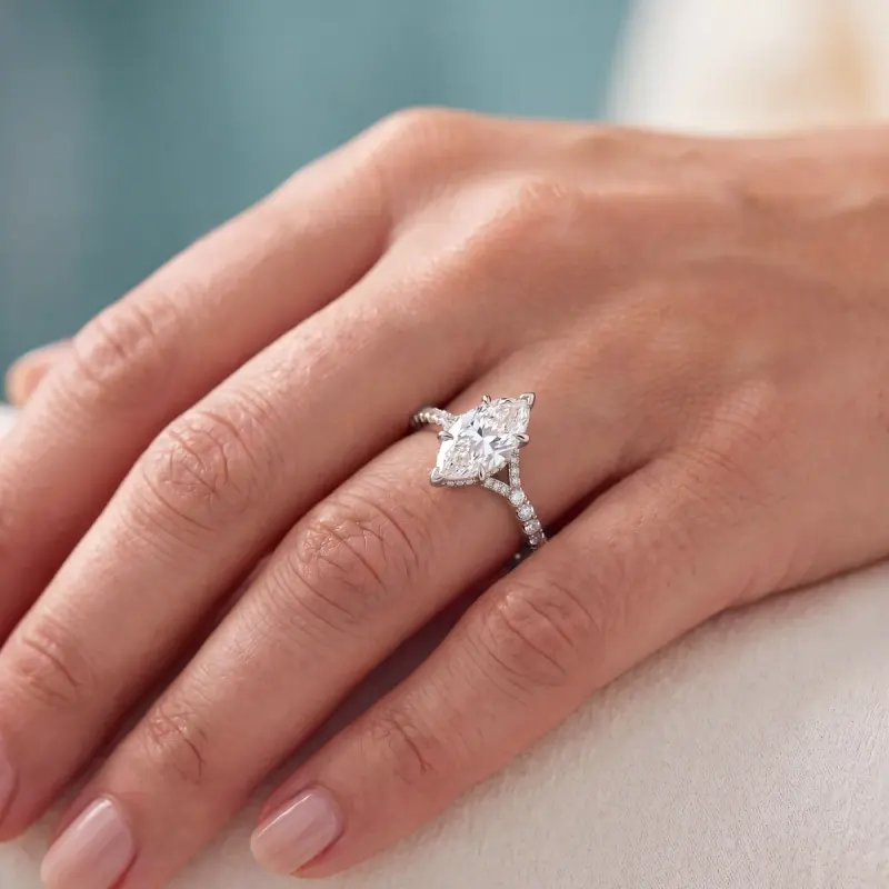 Marquise Lab-Grown Diamond Ring with Side Stones, 2.00 ct — 14K white gold