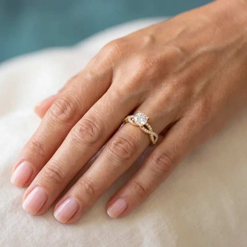Round Lab-Grown Diamond Ring with Side Stones, 1.50 ct — 14K yellow gold