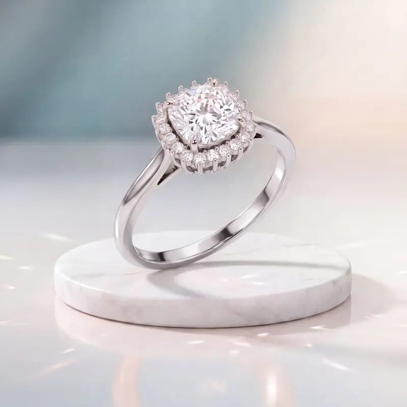 Cushion Lab-Grown Diamond Ring with Side Stones, 2.04 ct — 14K white gold
