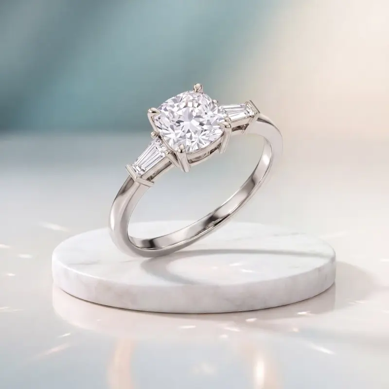Cushion Lab-Grown Diamond Ring with Side Stones, 2.00 ct — 14K white gold