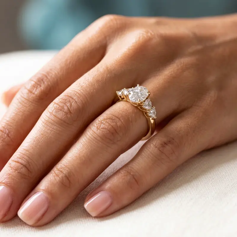 Oval Lab-Grown Diamond Ring with Side Stones, 2.54 ct — 14K yellow gold
