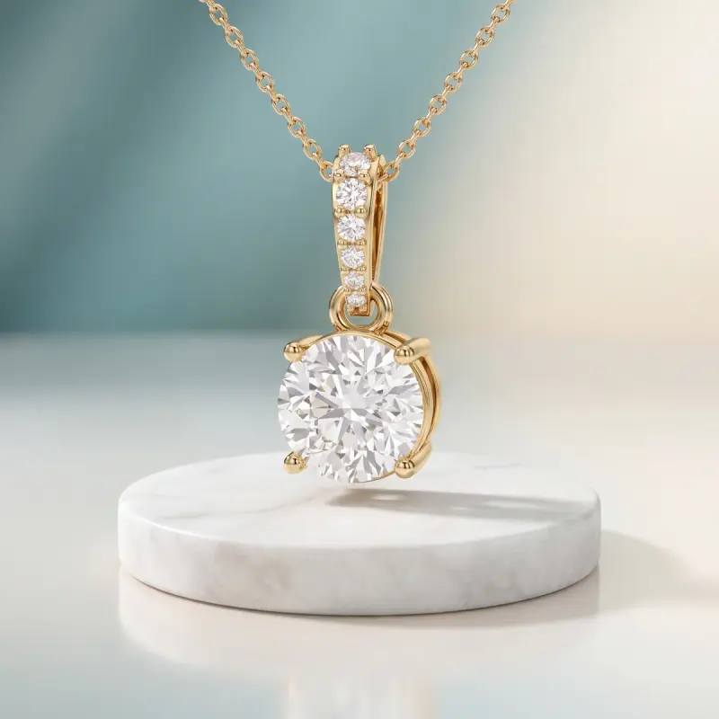 Round Lab-Grown Diamond Pendant, 2.00 ct — 14K yellow gold