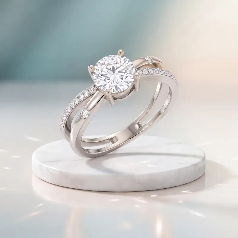 Round Lab-Grown Diamond Ring with Side Stones, 1.65 ct — 14K white gold