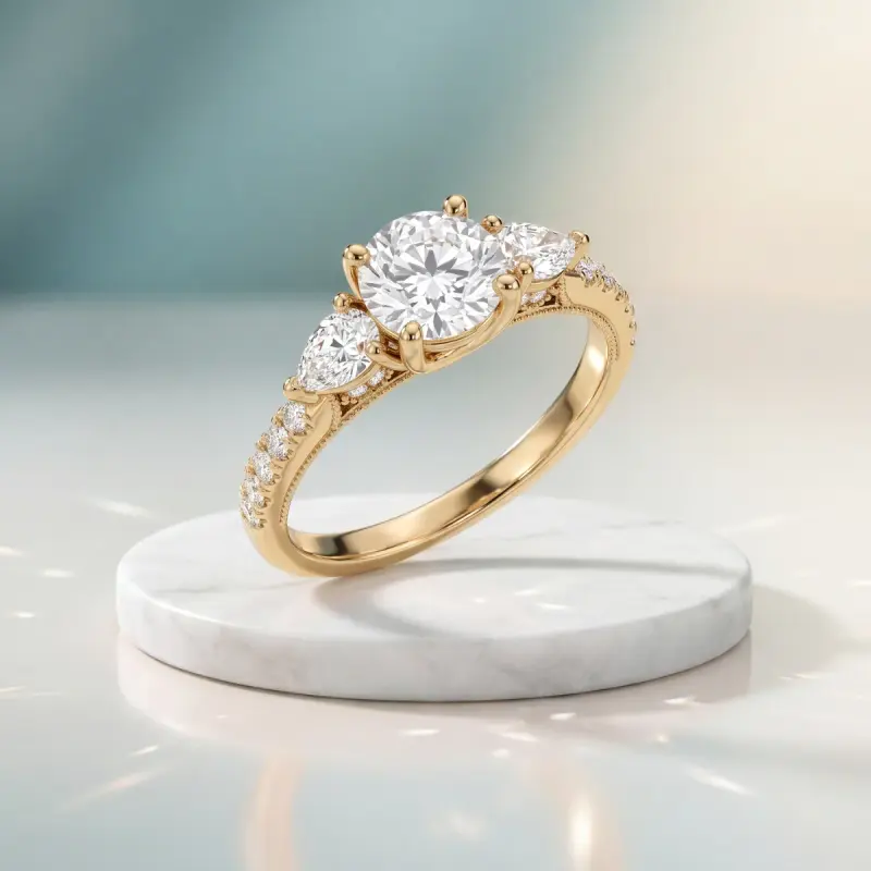 Round Lab-Grown Diamond Ring with Side Stones, 2.00 ct — 14K yellow gold