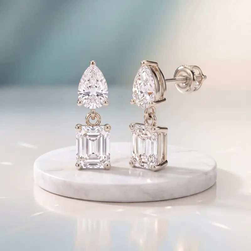 Emerald Lab-Grown Diamond Earrings, 4.26 ct total — 14K white gold
