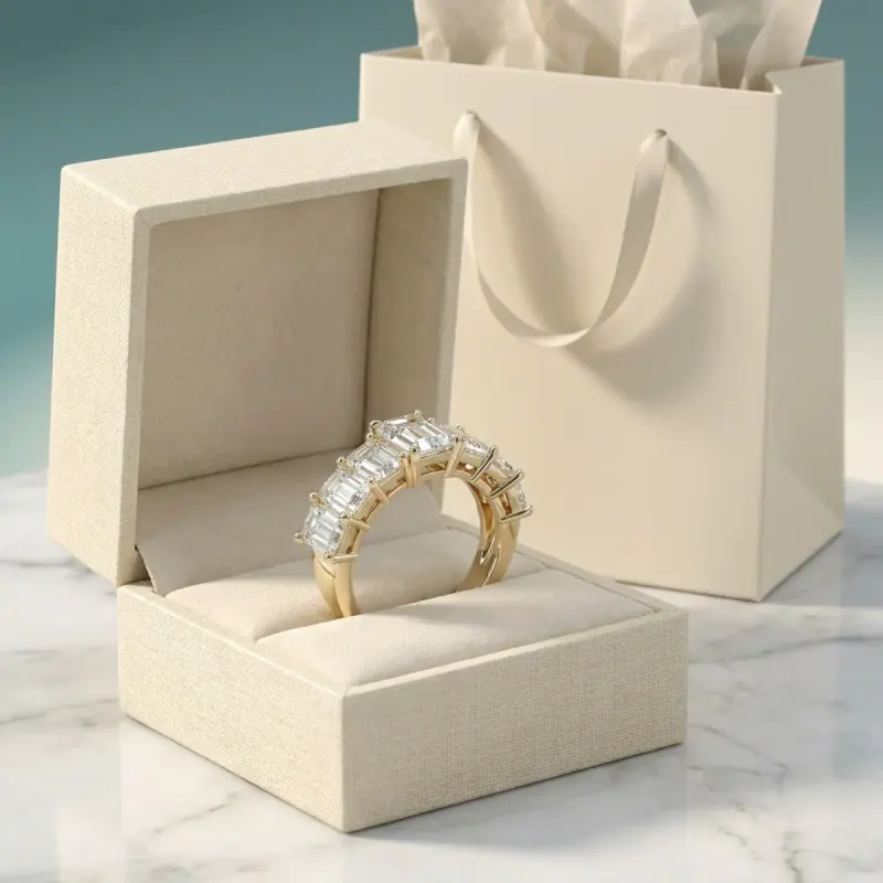 Emerald Lab-Grown Diamond Ring with Side Stones, 1.74 ct — 14K yellow gold (4/4)