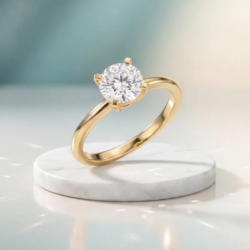 Round Lab-Grown Diamond Solitaire Ring, 2.00 ct — 14K yellow gold