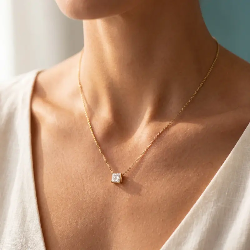 Princess Lab-Grown Diamond Pendant, 2.00 ct — 14K yellow gold