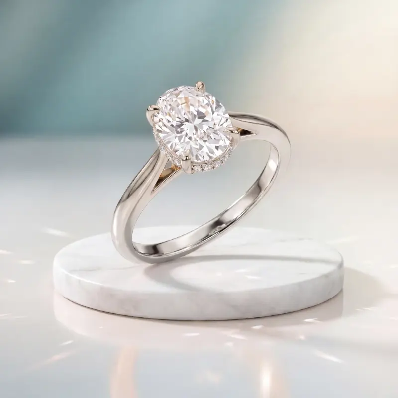 Oval Lab-Grown Diamond Ring with Side Stones, 1.50 ct — 14K white gold