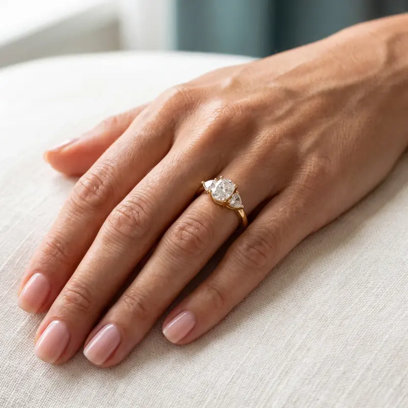 Cushion Lab-Grown Diamond Ring with Side Stones, 1.60 ct — 14K yellow gold (2/2)