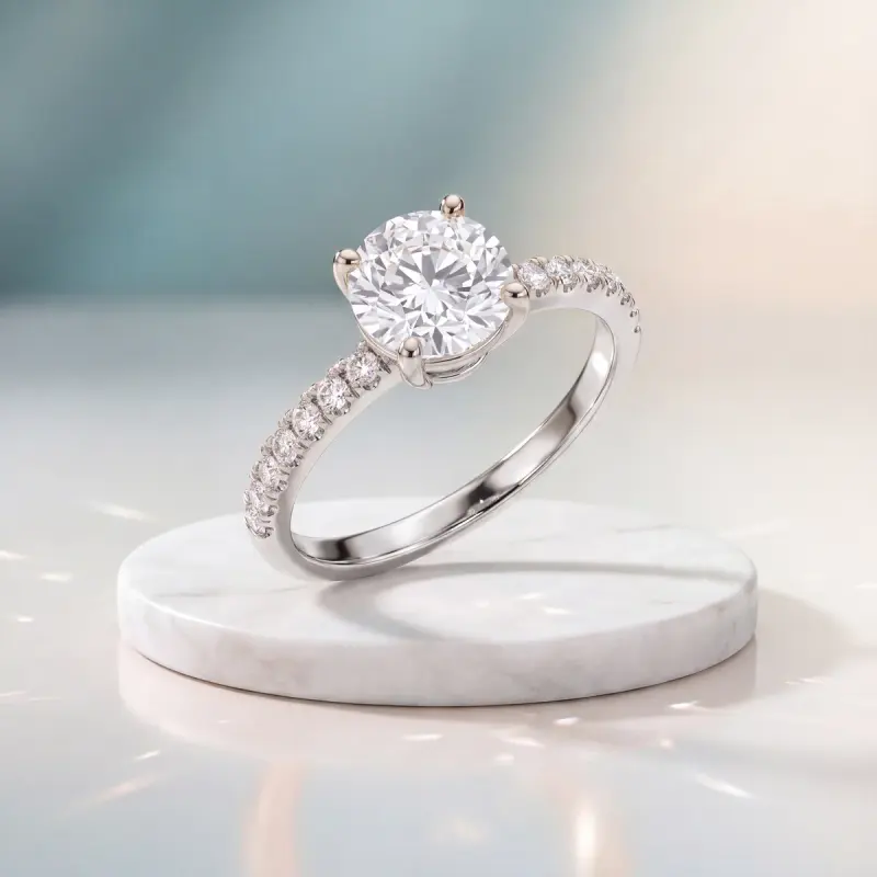 Round Lab-Grown Diamond Ring with Side Stones, 2.00 ct — 14K white gold