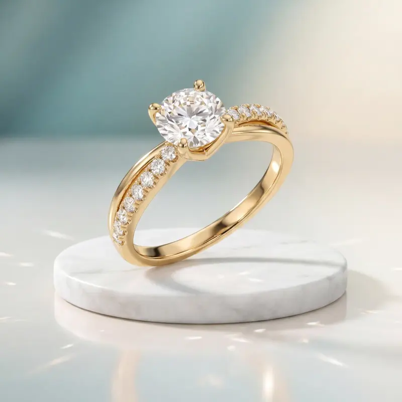 Round Lab-Grown Diamond Ring with Side Stones, 1.65 ct — 14K yellow gold