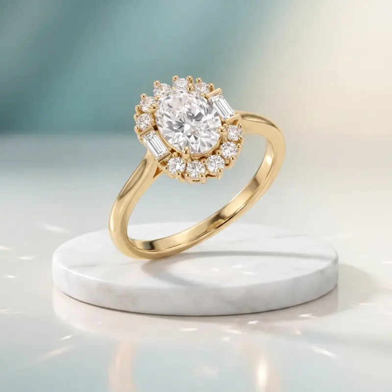 Oval Lab-Grown Diamond Ring with Side Stones, 2.00 ct — 14K yellow gold