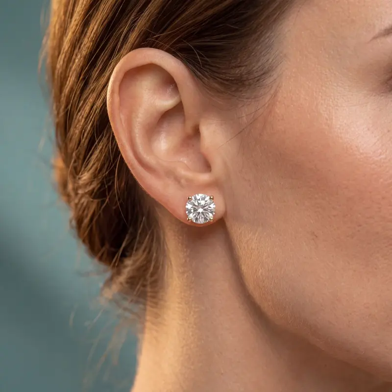 Round Lab-Grown Diamond Earrings, 4.20 ct total — 14K yellow gold